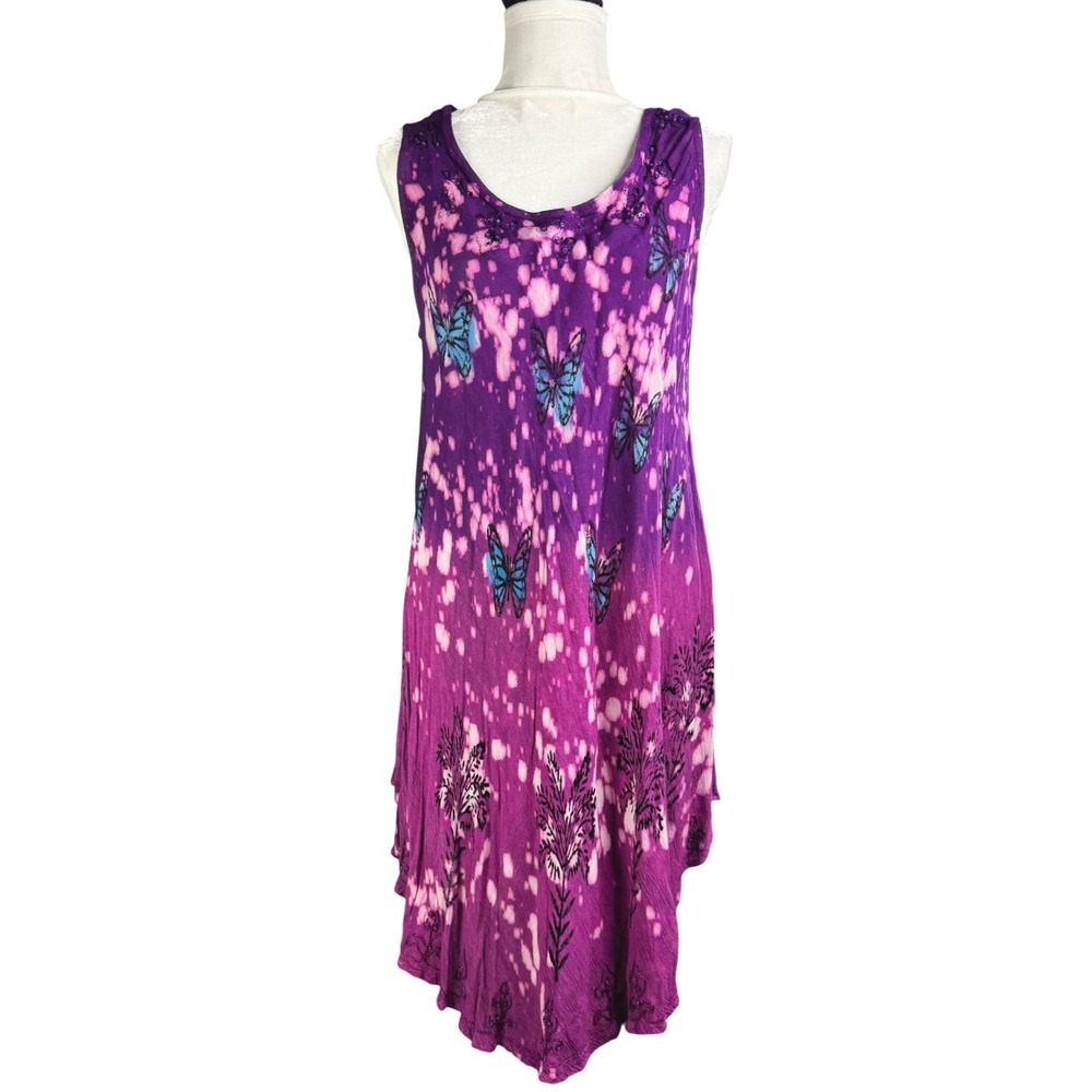 GreaterGood Purple Tie Dye Butterfly Sequin Embroidered Sleeveless Dress OS